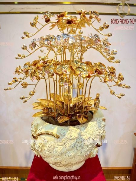 Chậu Lan chim công 18 cành mạ vàng 24k cao 164cm