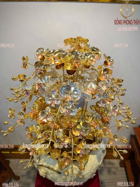Chậu Lan chim công 18 cành mạ vàng 24k cao 164cm