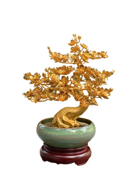 Quà tặng vip-quà tặng mạ vàng-Chậu mai mạ vàng 24k cao 45cm