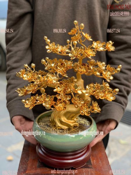 Quà tặng vip-quà tặng mạ vàng-Chậu mai mạ vàng 24k cao 45cm