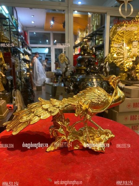 Chim công bằng đồng dát vàng 24k