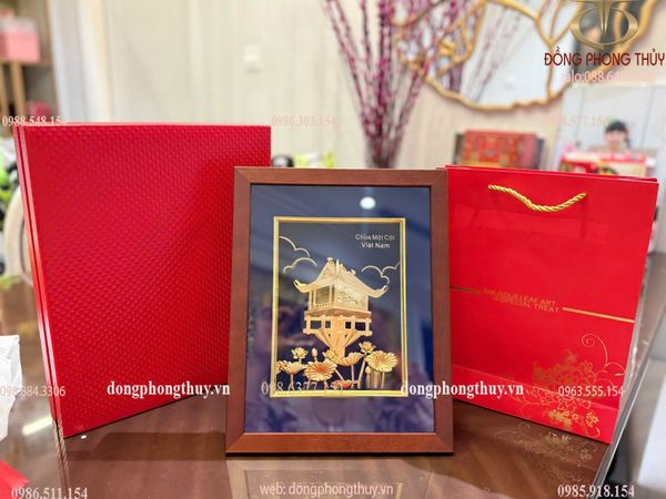 Tranh chùa một cột mạ vàng 24k 30x25cm