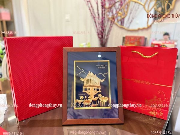 Tranh chùa một cột mạ vàng 24k 30x25cm