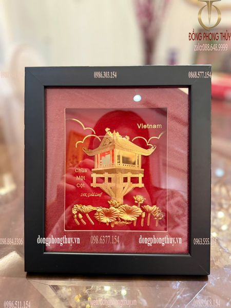 Tranh chùa một cột mạ vàng 24k 20x18cm