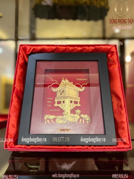 Tranh chùa một cột mạ vàng 24k 20x18cm