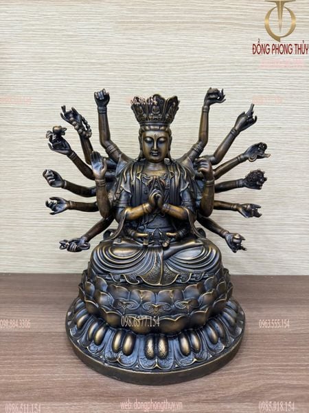 Tượng phật chuẩn đề bằng đồng cao 38 ngang 27 sâu 21 nặng 11kg