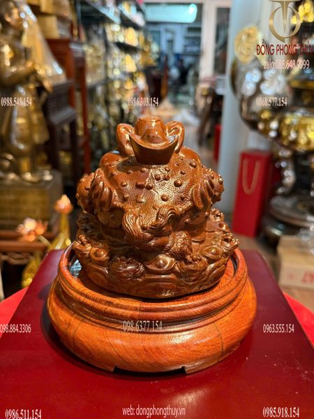 Tượng cóc thiềm thừ bằng đồng cao 12 nặng 1,9kg màu cổ