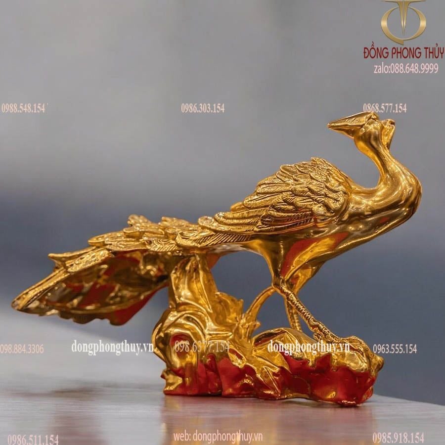 Chim công bằng đồng dát vàng 24k