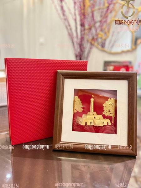 Tranh Cột cờ Hà Nội mạ vàng 24k 24x24cm