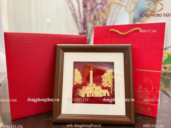 Tranh Cột cờ Hà Nội mạ vàng 24k 24x24cm