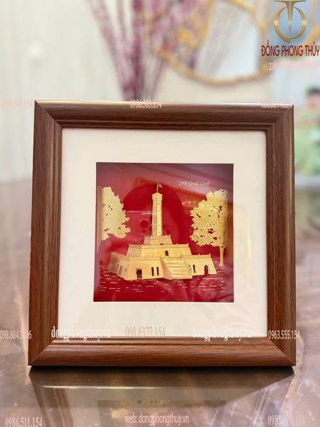 Tranh Cột cờ Hà Nội mạ vàng 24k 24x24cm
