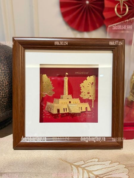 Tranh Cột cờ Hà Nội mạ vàng 24k 24x24cm