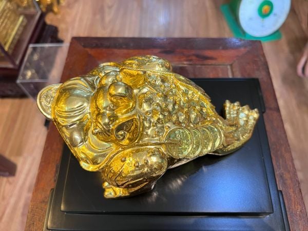 Cụ thiềm thừ cóc ngậm tiền cóc 3 chân bằng đồng dát vàng 24k
