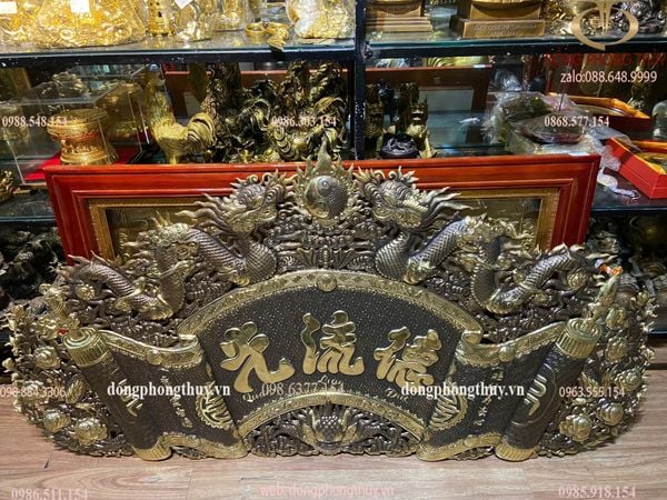 Cuốn thư câu đối 1m55 bằng đồng giả cổ