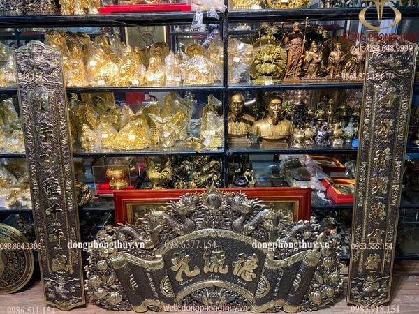 Cuốn thư câu đối 1m55 bằng đồng giả cổ