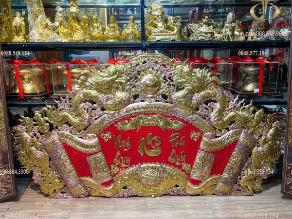 Cuốn thư câu đối bằng đồng đỏ dát vàng nano