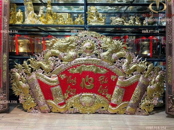 Cuốn thư câu đối bằng đồng đỏ dát vàng nano