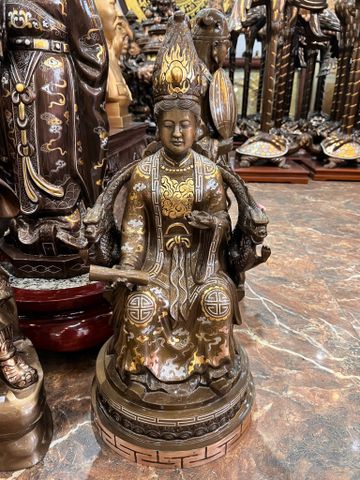 Tượng cửu mẫu trùng thiên cao 50cm bằng đồng khảm tam khí