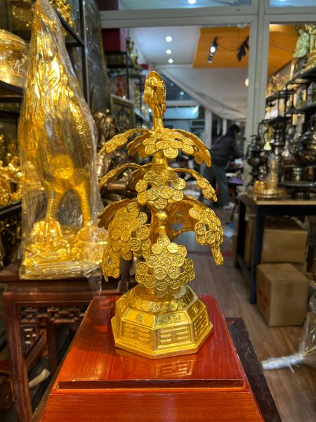 Cây phát tài phát lộc bằng đồng thếp vàng 24k cao 36cm