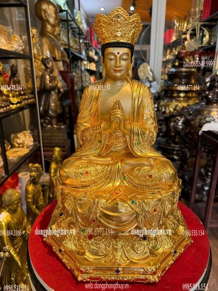 Đại Nhật Như Lai cao 40cm bằng đồng dát vàng 24K đính đá quý cao cấp