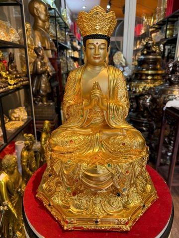 Đại Nhật Như Lai cao 40cm bằng đồng dát vàng 24K đính đá quý cao cấp