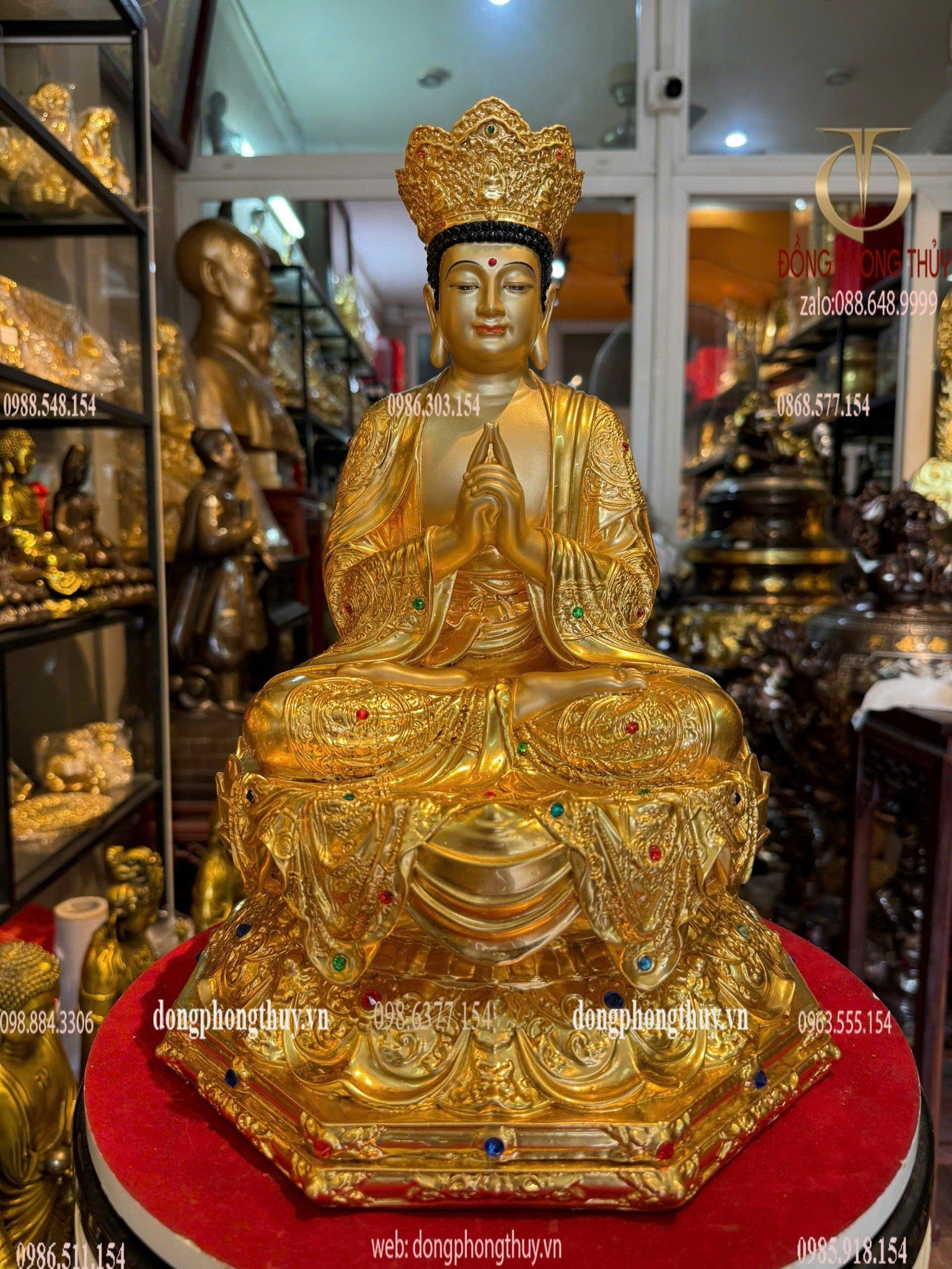 Đại Nhật Như Lai cao 40cm bằng đồng dát vàng 24K đính đá quý cao cấp