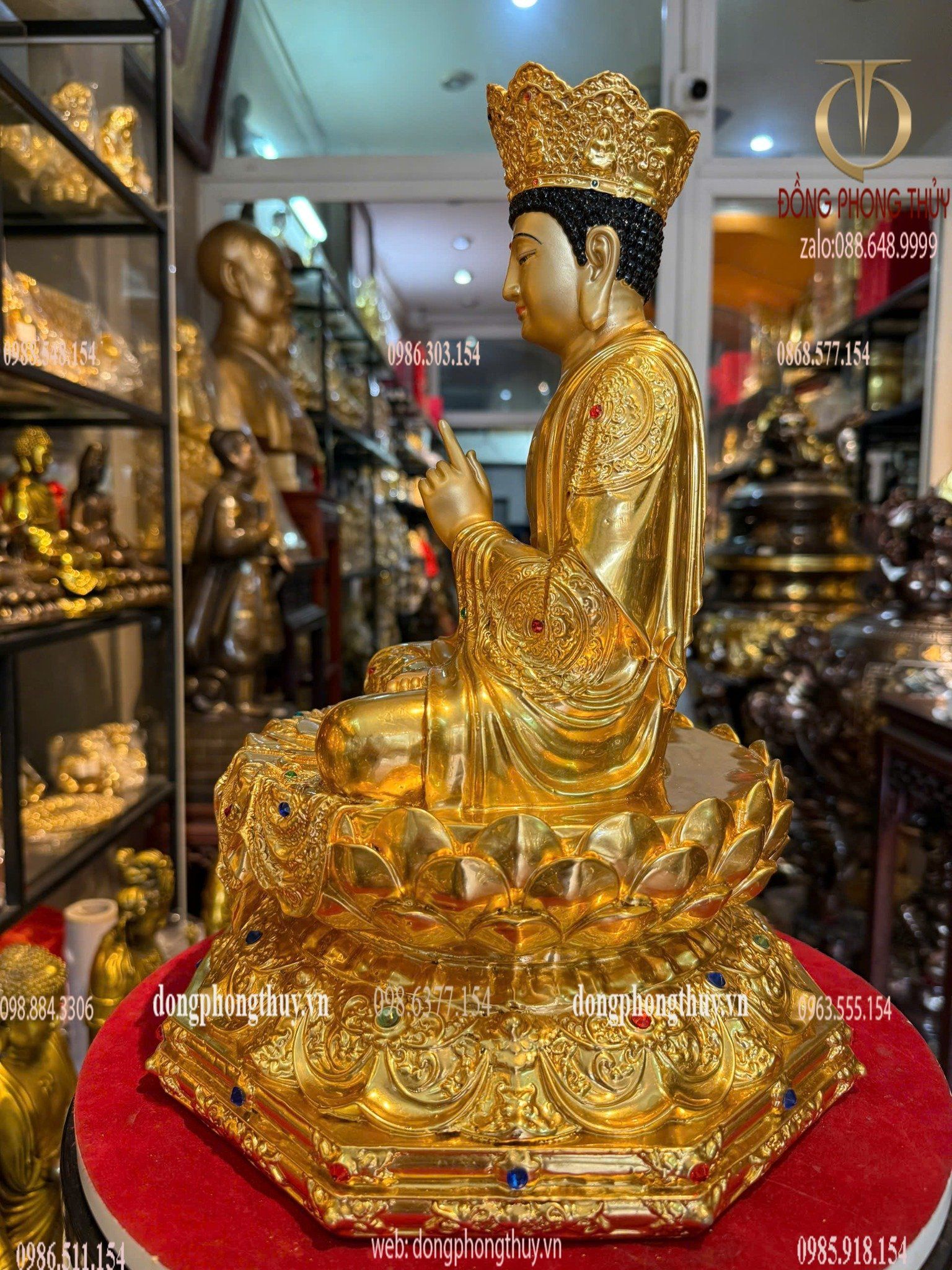 Đại Nhật Như Lai cao 40cm bằng đồng dát vàng 24K đính đá quý cao cấp
