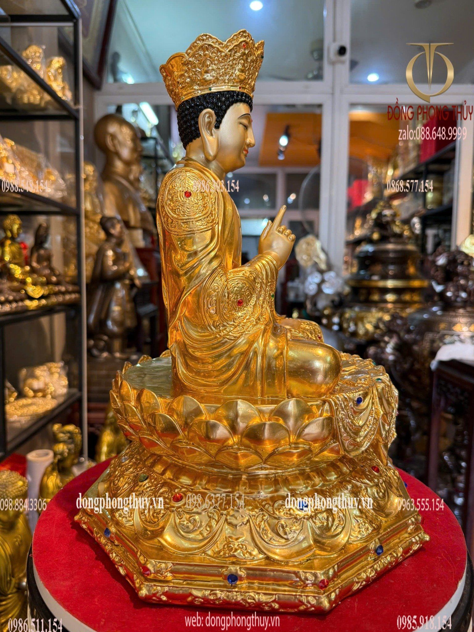 Đại Nhật Như Lai cao 40cm bằng đồng dát vàng 24K đính đá quý cao cấp