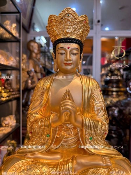 Đại Nhật Như Lai cao 40cm bằng đồng dát vàng 24K đính đá quý cao cấp