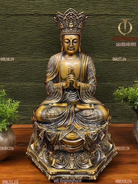 Tượng Đại Nhật Như Lai bằng đồng xi hun cao 40 ngang 26 nặng 12kg