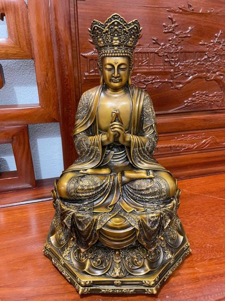 Tượng Đại Nhật Như Lai bằng đồng xi hun cao 40 ngang 26 nặng 12kg