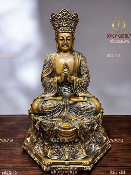 Tượng Đại Nhật Như Lai bằng đồng xi hun cao 40 ngang 26 nặng 12kg