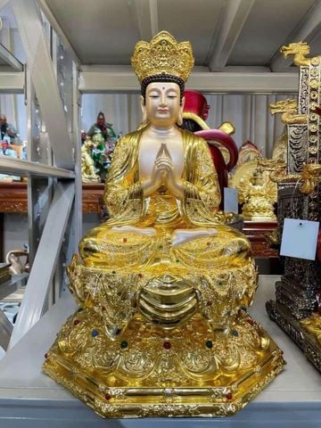 Đại Nhật Như Lai cao 40cm bằng đồng dát vàng 24K đính đá quý cao cấp