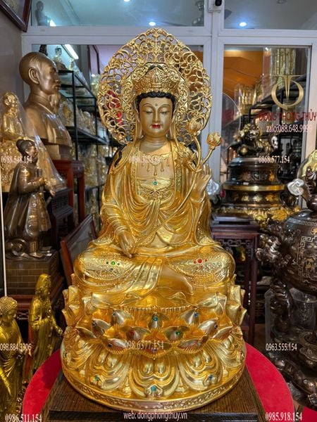 Thế Chí bồ tát bằng đồng dát vàng 24K vẽ diện màu cao cấp