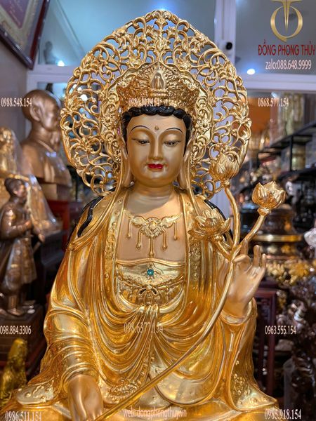 Thế Chí bồ tát bằng đồng dát vàng 24K vẽ diện màu cao cấp