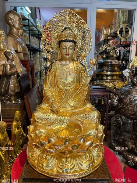 Thế Chí bồ tát bằng đồng dát vàng 24K vẽ diện màu cao cấp