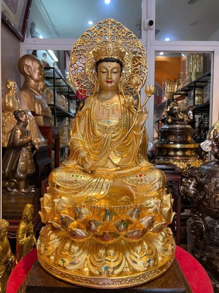 Thế Chí bồ tát bằng đồng dát vàng 24K vẽ diện màu cao cấp