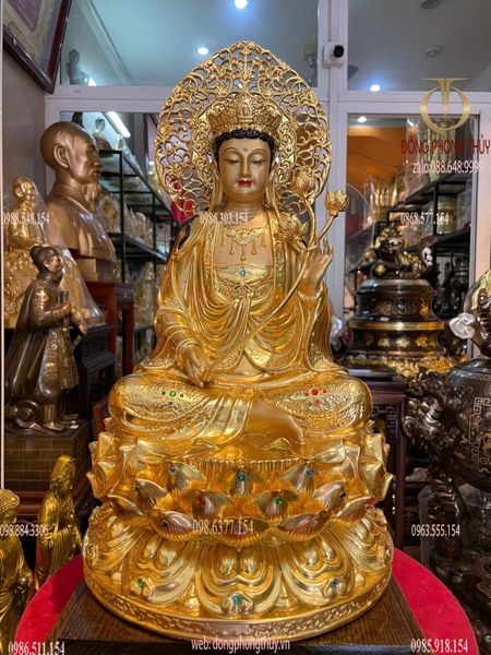 Tượng tây Phương Tam Thánh lá đề bằng đồng dát vàng 24K vẽ màu