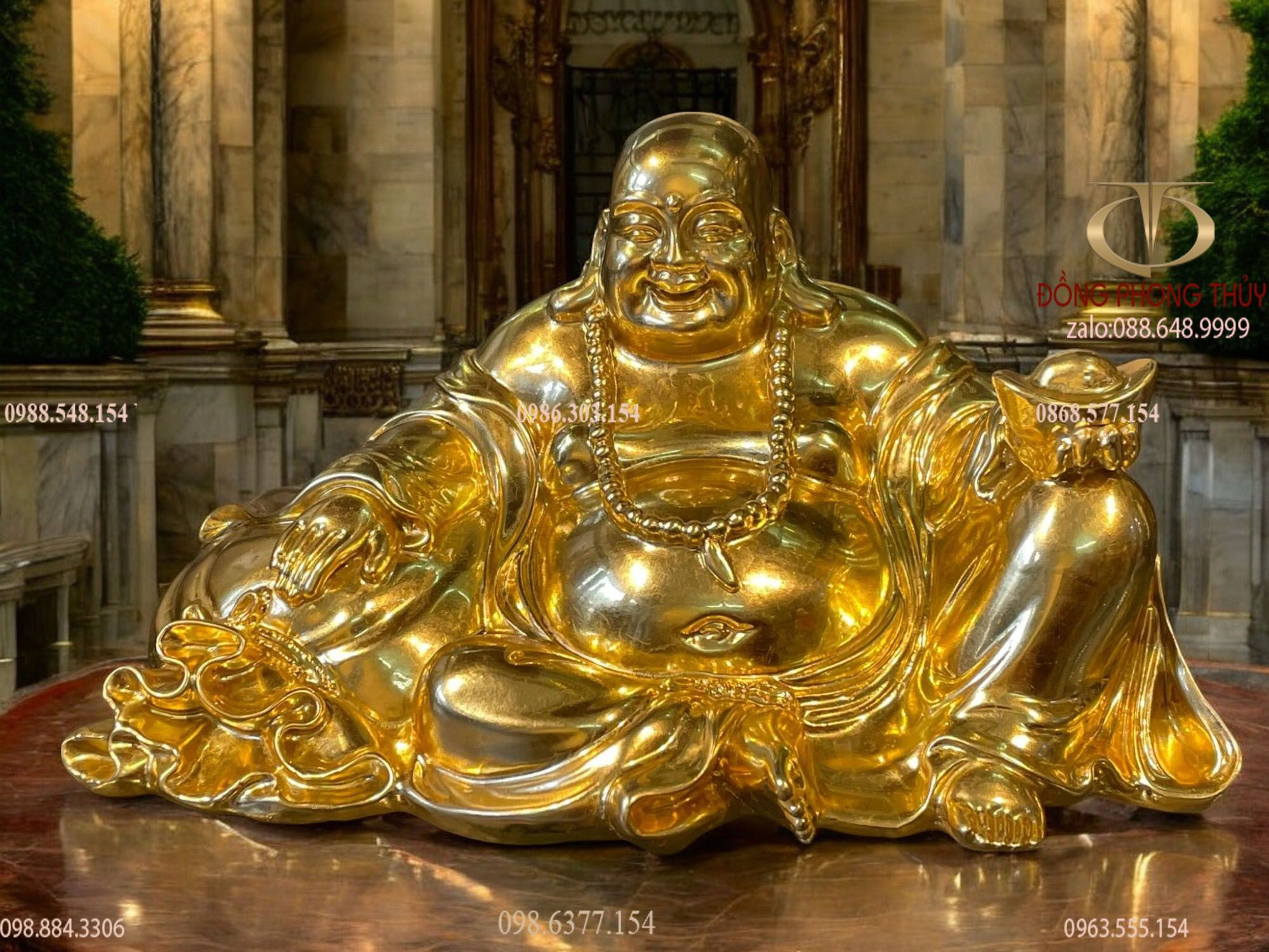 Tượng di lặc bằng đồng ngồi thếp vàng 24k