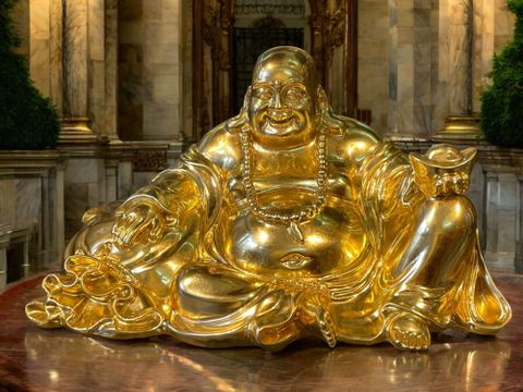 Tượng di lặc bằng đồng ngồi thếp vàng 24k