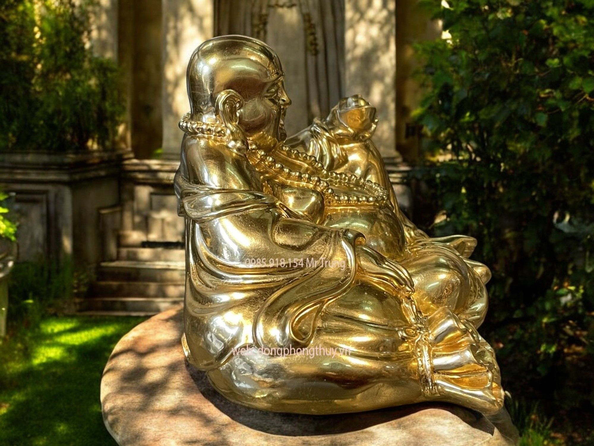 Tượng di lặc bằng đồng ngồi thếp vàng 24k