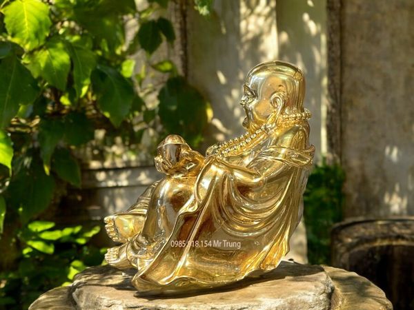 Tượng di lặc bằng đồng ngồi thếp vàng 24k