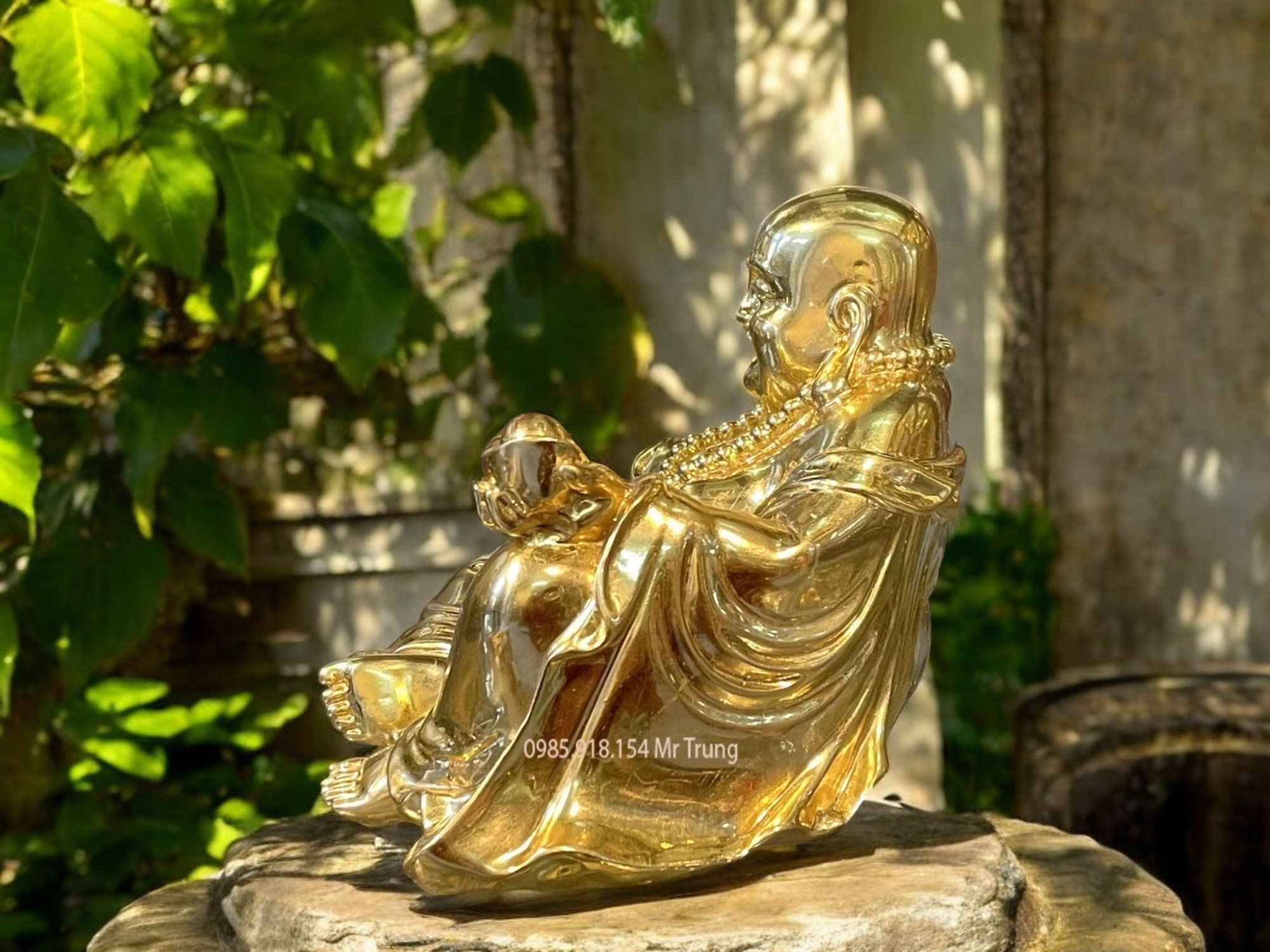 Tượng di lặc bằng đồng ngồi thếp vàng 24k