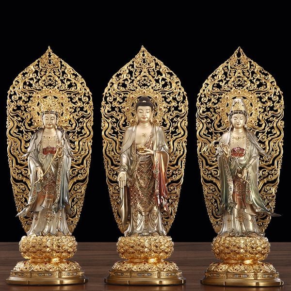 Tượng tây Phương Tam Thánh thân quang Cao 68 tới đầu, tới đỉnh 88cm