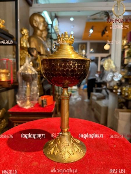 Đèn dầu thờ bằng đồng bụng 10cm cao 26cm