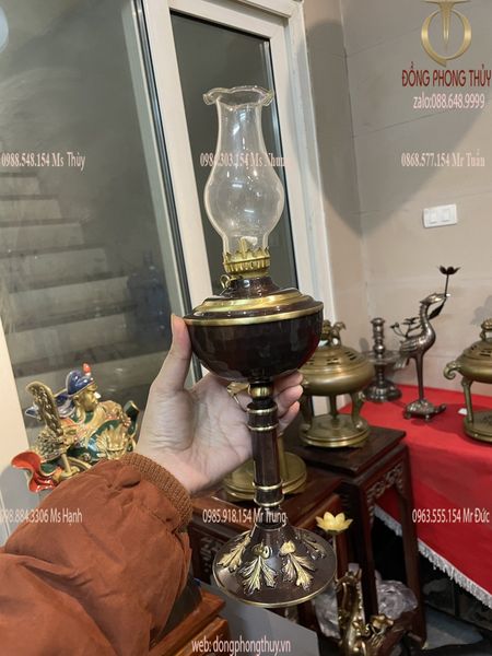 Đèn dầu thờ bằng đồng cao 26cm