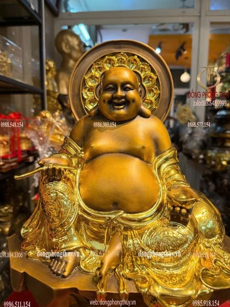 Tượng di lặc dát điểm vàng cao 45 ngang 32 sâu 18 nặng 12kg