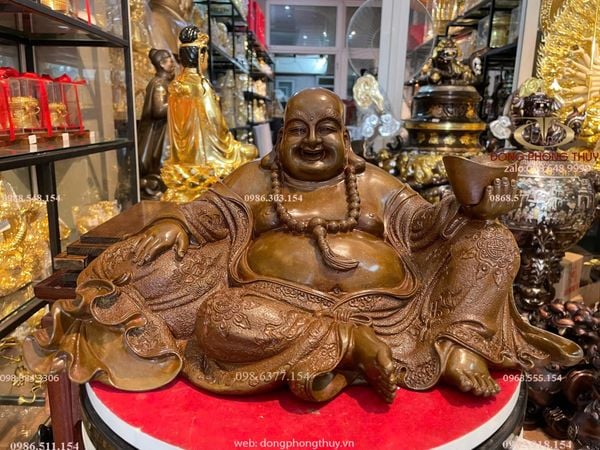 Tượng phật Di Lặc bằng đồng hun nâu Cao 19 ngang 37 sâu 21 nặng 3,7kg
