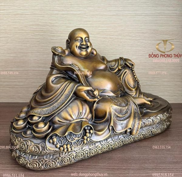 Tượng phật Di Lặc bằng đồng ngang 37 cao 24,5 sâu 18 nặng 9.5 kg