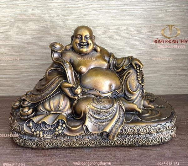 Tượng phật Di Lặc bằng đồng ngang 37 cao 24,5 sâu 18 nặng 9.5 kg
